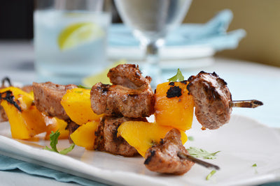 Ancho-Marinated Pork and Mango Skewers - Ancho-Marinated Pork and Mango Skewers