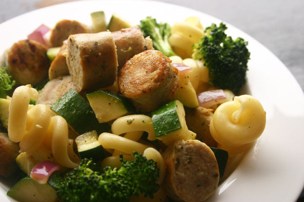 Chicken Sausage with Brown Rice Fusilli
      
      
      
        &ndash; Haylie Pomroy