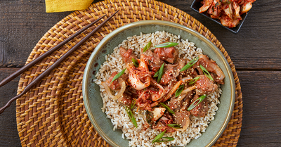 Korean BBQ Bowl with Jackfruit and Rhubarb Sauce - Korean BBQ Bowl with Jackfruit and Rhubarb Sauce