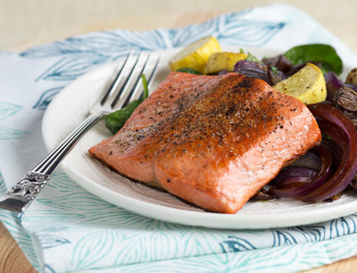 Pan-Seared Salmon with Balsamic Roasted Vegetables - Pan-Seared Salmon with Balsamic Roasted Vegetables