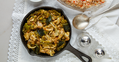 Poblano Pork Chili Verde in the Skillet - Poblano Pork Chili Verde in the Skillet