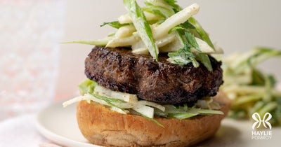 Portobello Bison Burgers with Celery Jicama Slaw - Portobello Bison Burgers with Celery Jicama Slaw