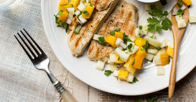 Quick Pan Grilled Chicken with Mango Jicama Salsa - Quick Pan Grilled Chicken with Mango Jicama Salsa
