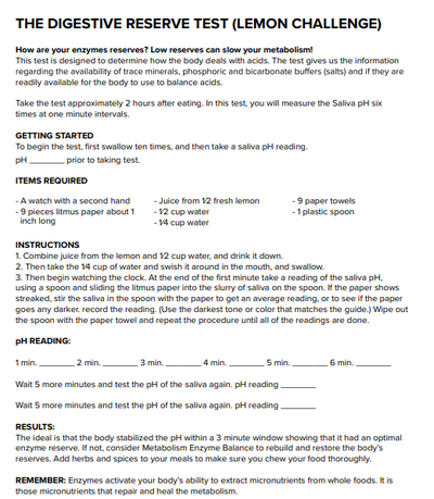 Digestive Reserve - Lemon Challenge Test - Digestive Reserve - Lemon Challenge Test