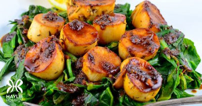 Seared “Scallops” Over Spicy Collard Greens - Seared “Scallops” Over Spicy Collard Greens