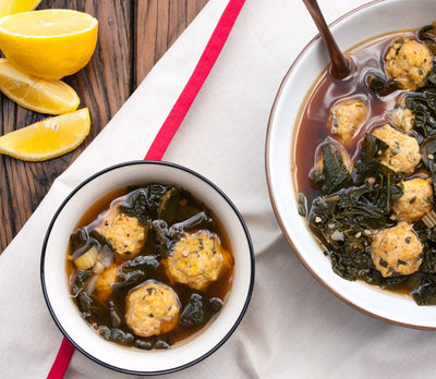 Turkey Meatball Soup with Greens - Turkey Meatball Soup with Greens
