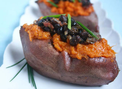 Loaded Sweet Potatoes with Black Beans - Loaded Sweet Potatoes with Black Beans