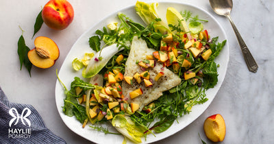 Broiled Cod with Nectarine Salsa Over Mixed Greens - Broiled Cod with Nectarine Salsa Over Mixed Greens