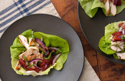 Chicken, Red Pepper, and Basil Lettuce Wrap - Chicken, Red Pepper, and Basil Lettuce Wrap