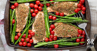 Pecan-Crusted Trout with Asparagus and Cherry Tomatoes - Pecan-Crusted Trout with Asparagus and Cherry Tomatoes