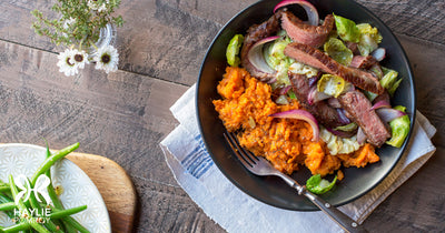 Steak and Cabbage Sauté with Sweet Potato Mash - Steak and Cabbage Sauté with Sweet Potato Mash