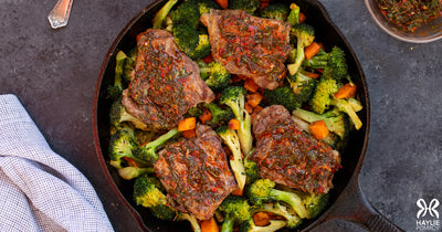 Smoky Cilantro Strip Steaks and Vegetables - Smoky Cilantro Strip Steaks and Vegetables