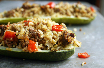 Stuffed Zucchini with Red Pepper and Basil - Stuffed Zucchini with Red Pepper and Basil